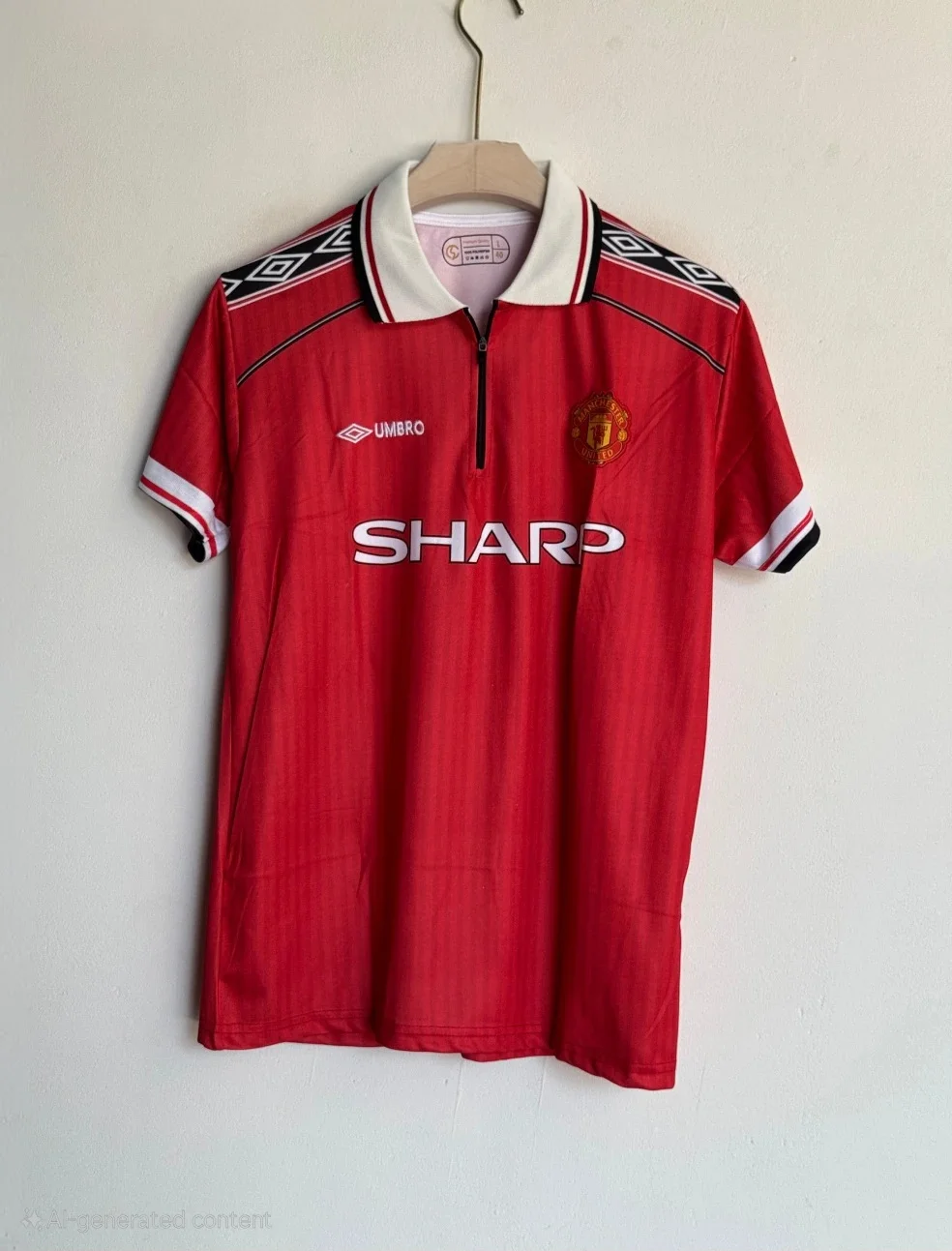 MANCHESTER UNITED RETRO 1998-99 HOME KIT COLLAR BECKHAM EMBROIDERY LOGO 