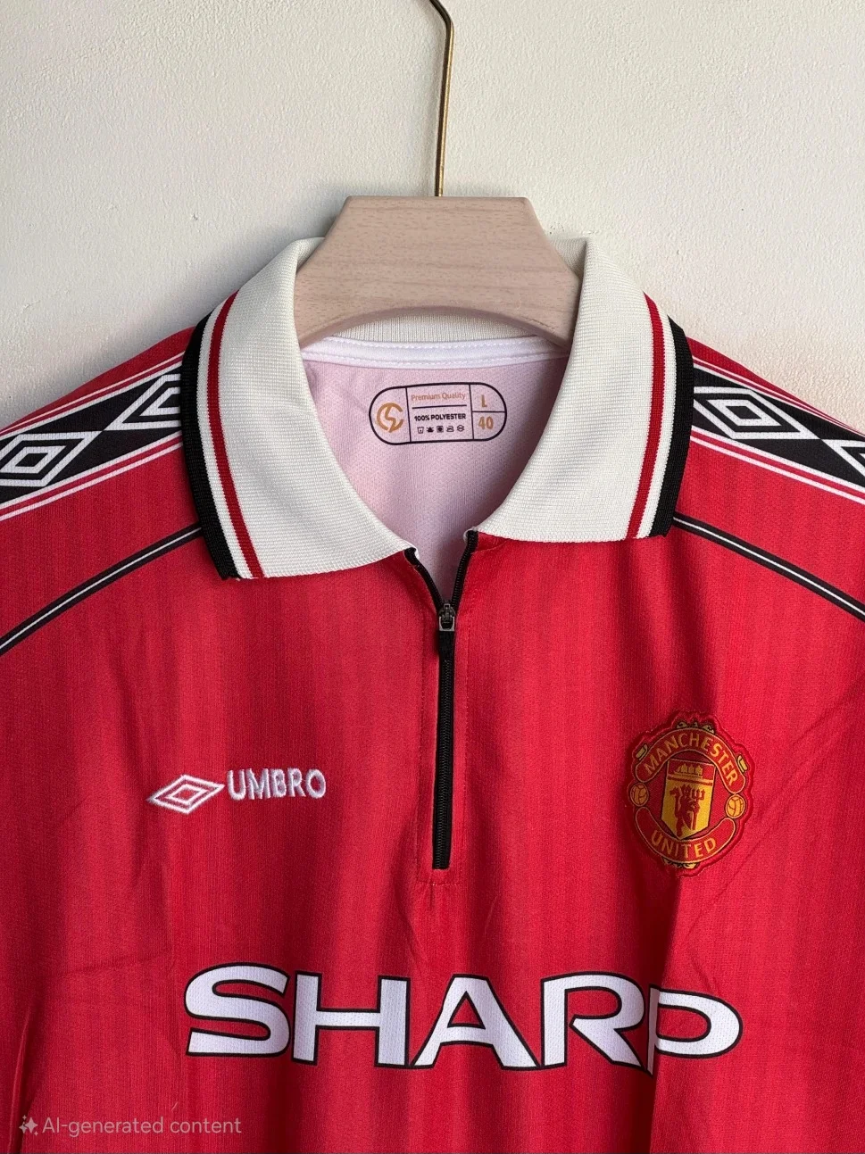 MANCHESTER UNITED RETRO 1998-99 HOME KIT COLLAR BECKHAM EMBROIDERY LOGO 