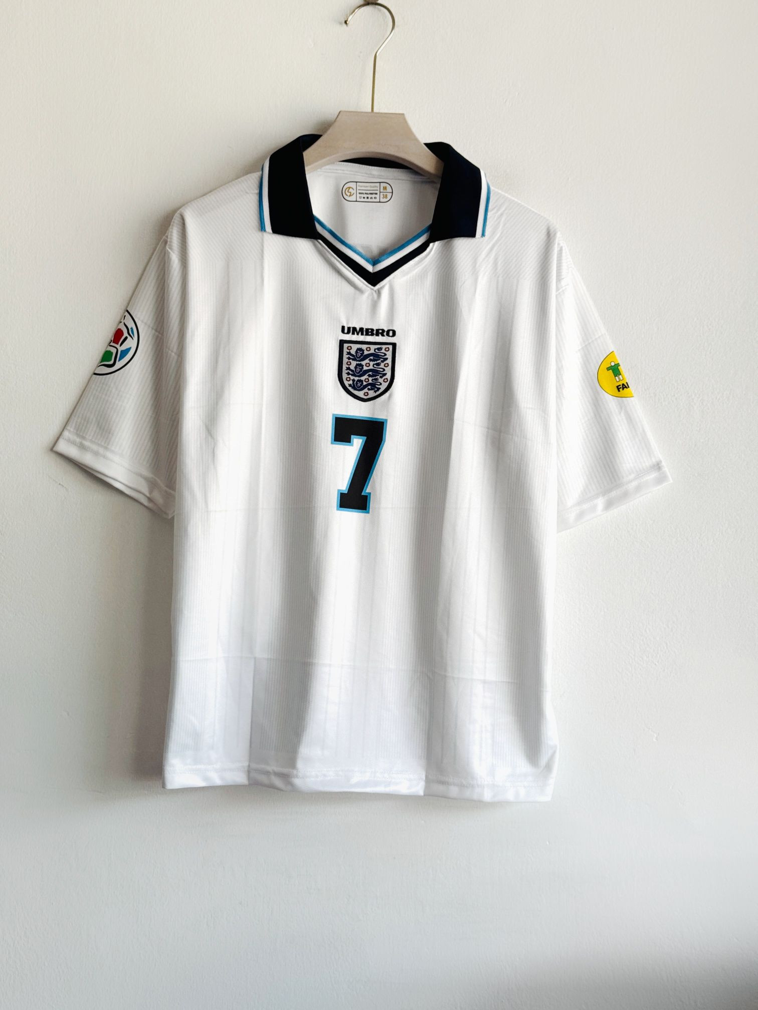 ENGLAND BECKHAM RETRO 1996 HOME KIT COLLAR FIVE SLEEVE BECKHAM (EMBROIDERY LOGO)