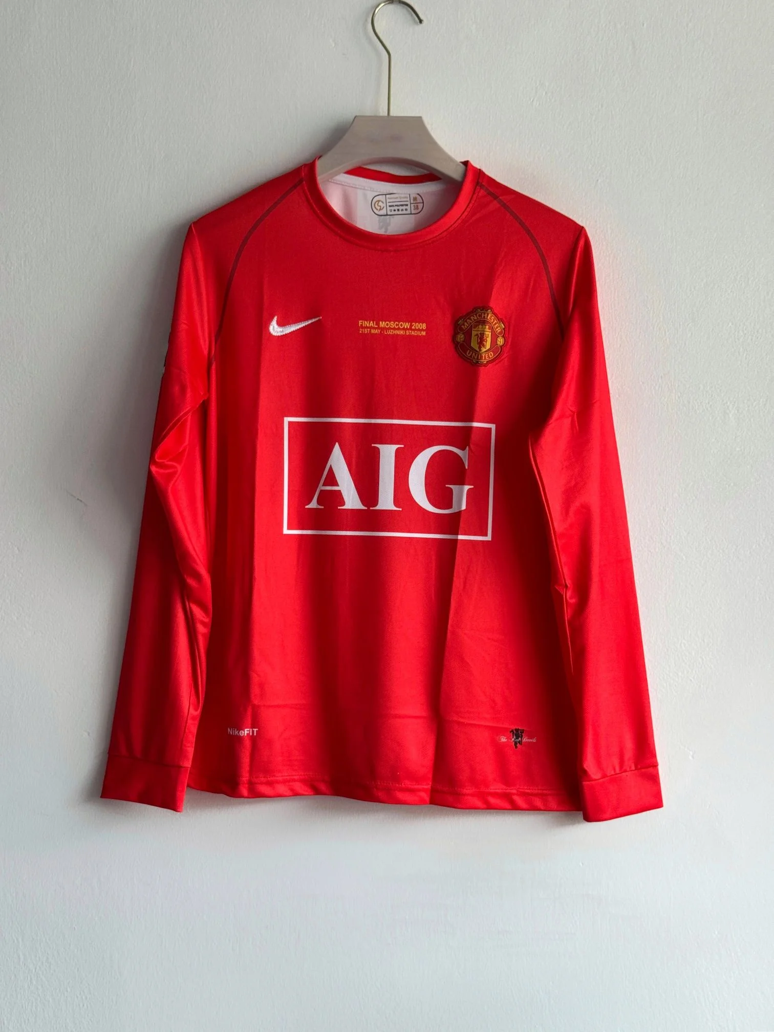 MANCHESTER UNITED RETRO 2007-08 HOME UCL VERSION FULL SLEEVE KIT RONALDO (EMBROIDERY LOGOS)
