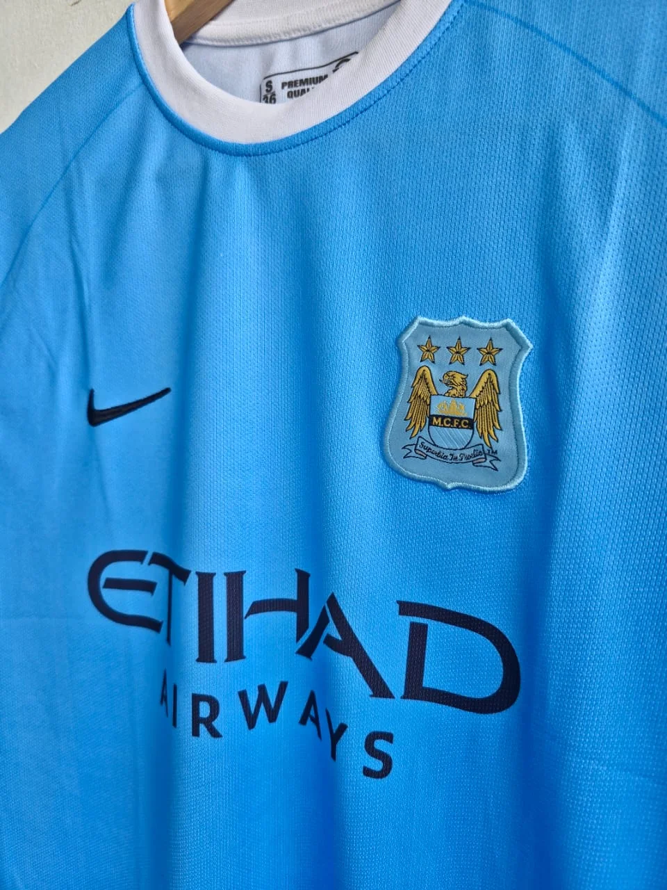 MANCHESTER CITY RETRO 2013-14 HOME KIT AGUERO (EMBROIDERY LOGOS)