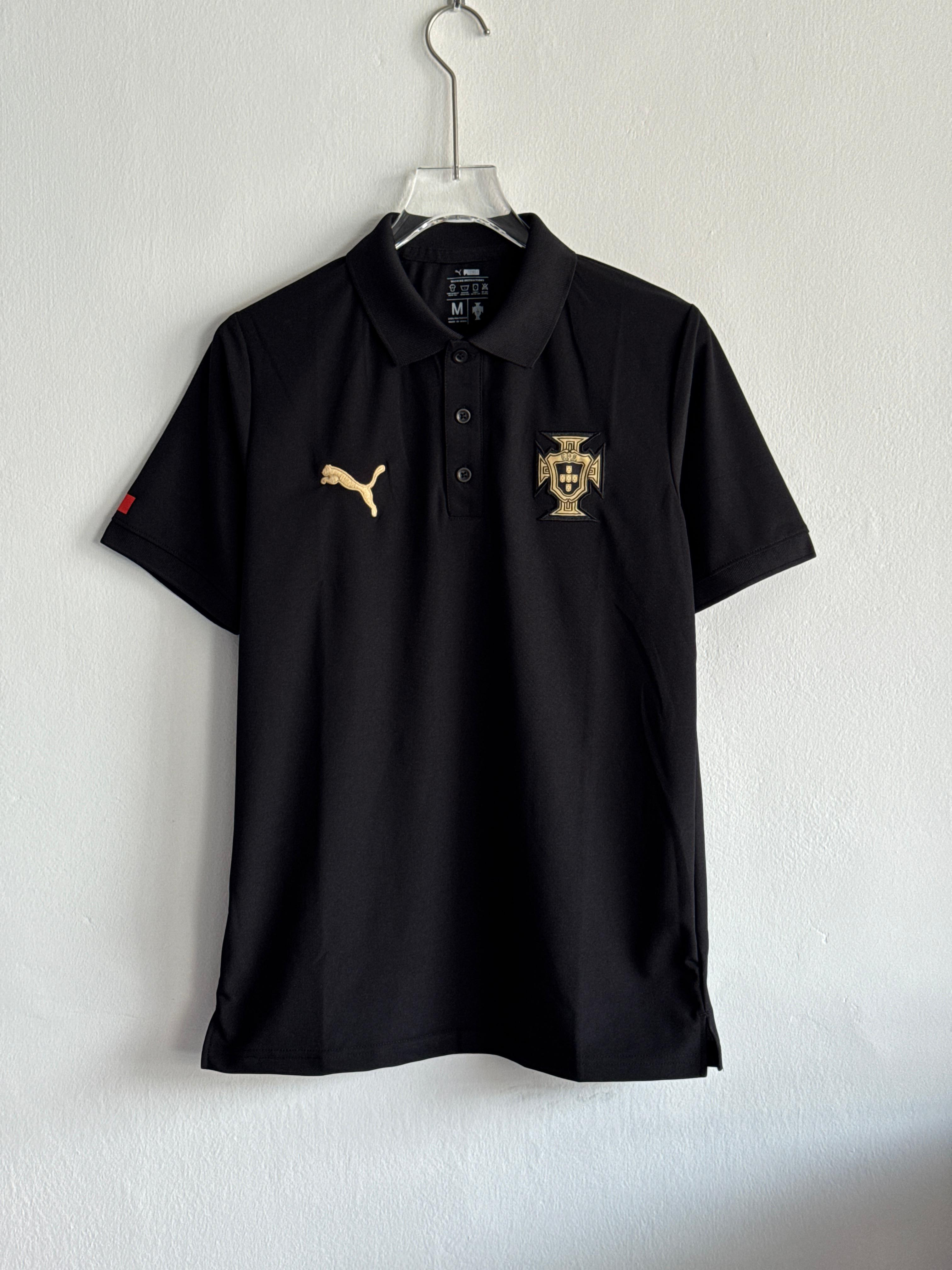 PORTUGAL POLO T SHIRT BLACK (PREMIUM EMBROIDERY LOGOS)