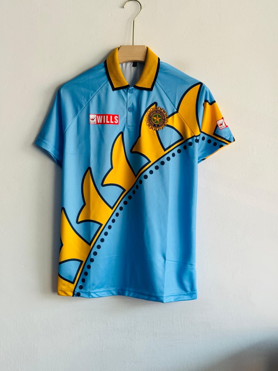 INDIA RETRO 1999 WORLD CUP HOME KIT COLLAR TENDULKAR ( PREMIUM EMBROIDERY LOGOS)