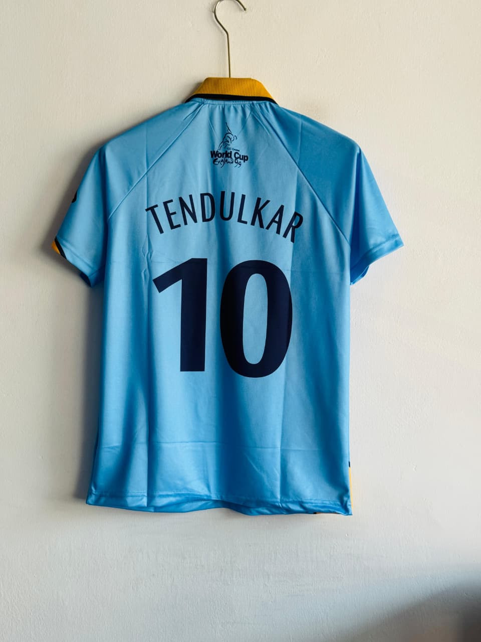 INDIA RETRO 1999 WORLD CUP HOME KIT COLLAR TENDULKAR ( PREMIUM EMBROIDERY LOGOS)