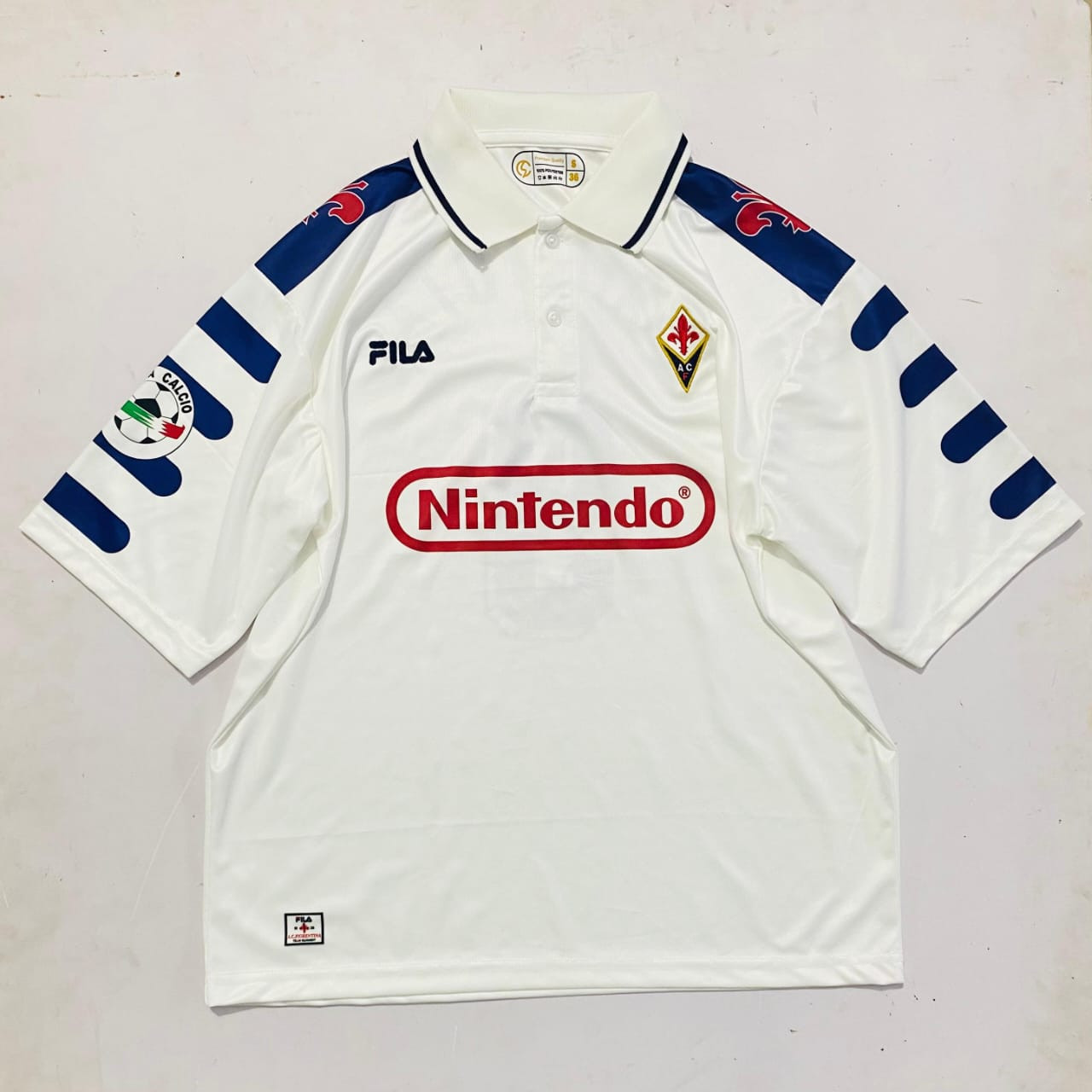FIORENTINA RETRO 1998-99 AWAY KIT COLLAR FIVE SLEEVE BATISTUTA (EMBROIDERY LOGOS)