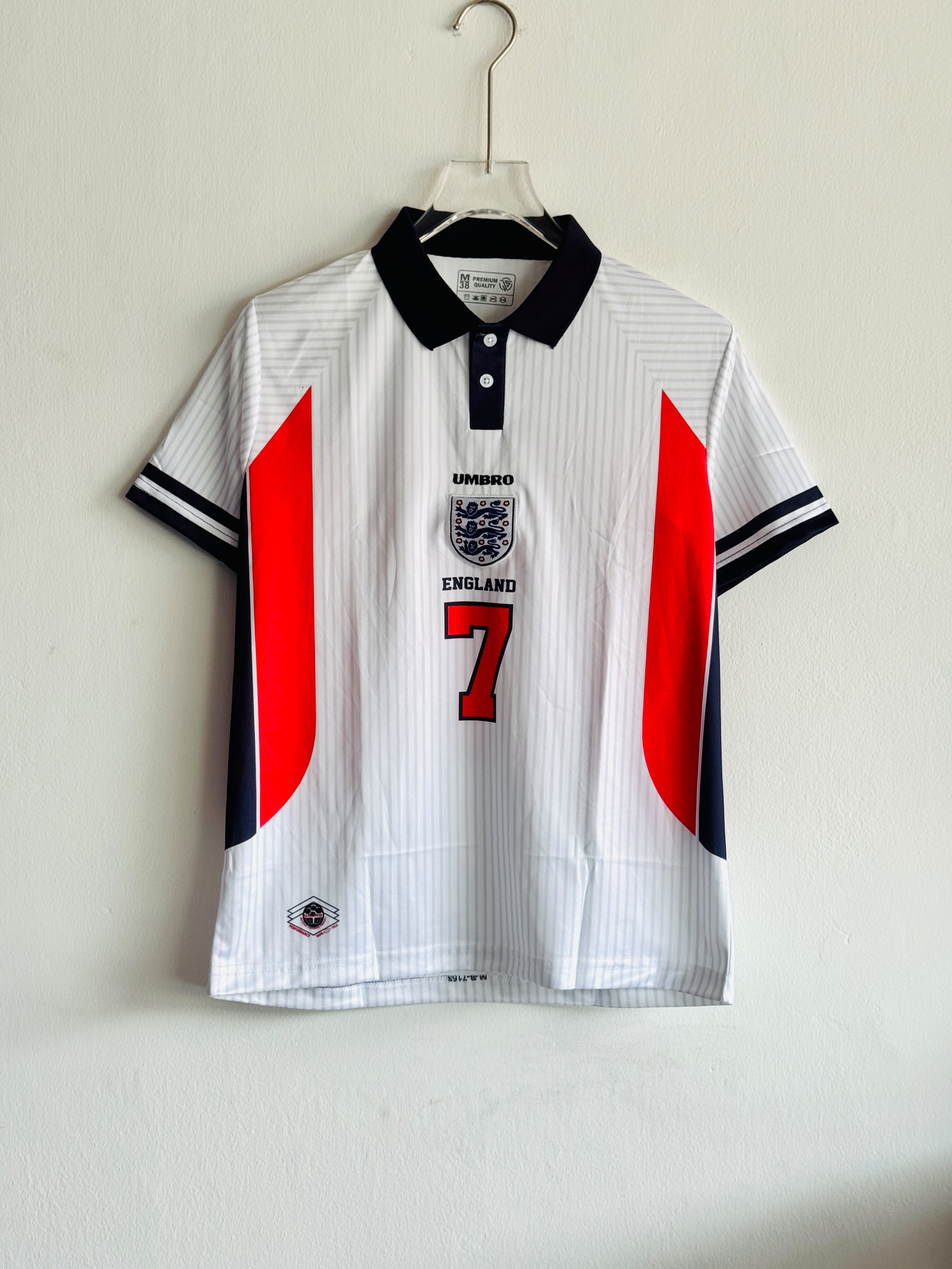 ENGLAND RETRO 1998 HOME KIT COLLAR  BECKHAM (EMBROIDERY LOGO)
