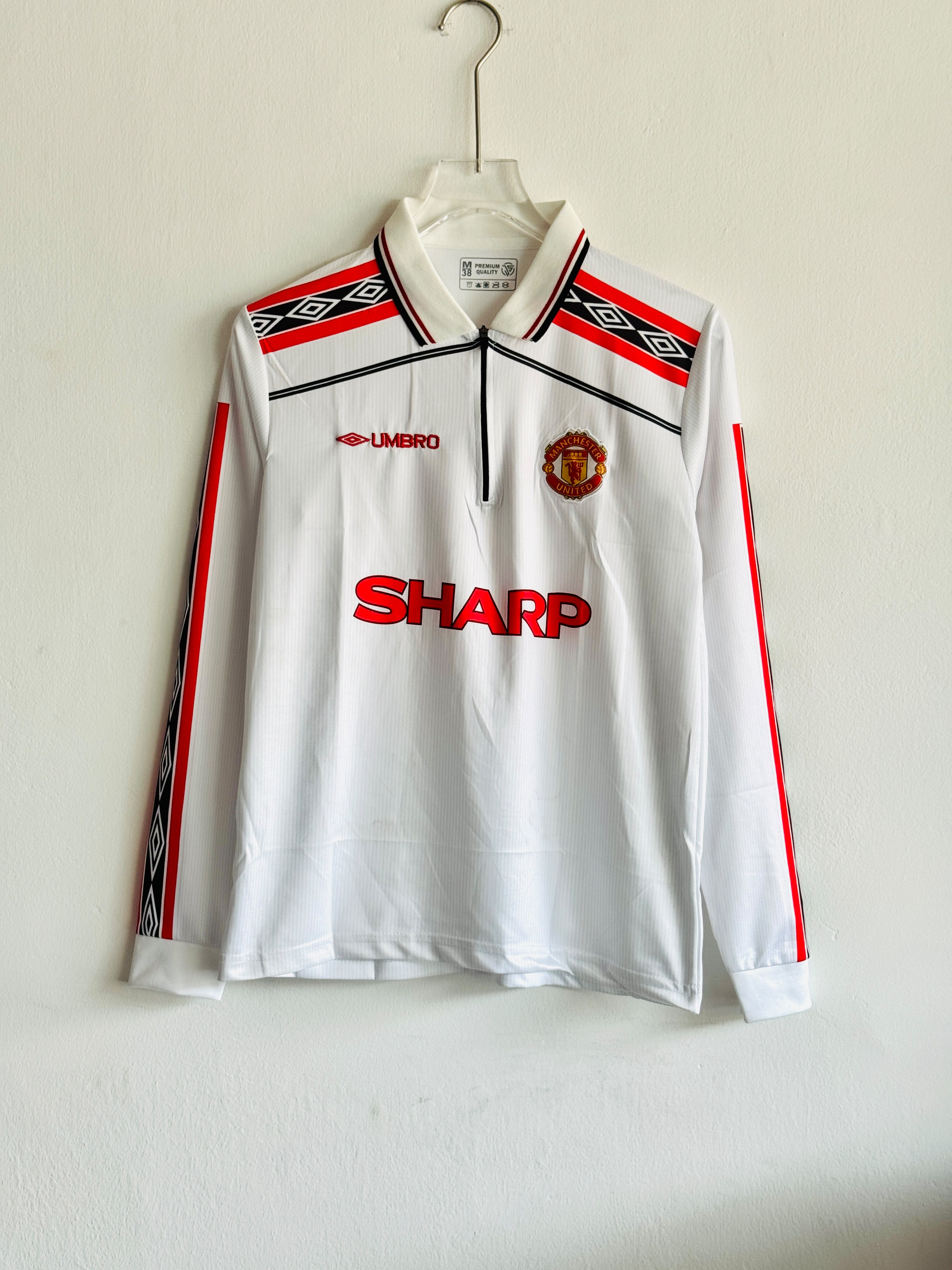 MANCHESTER UNITED RETRO 1998-99 AWAY KIT COLLAR ZIP FULL SLEEVE BECKHAM (EMBROIDERY LOGO)